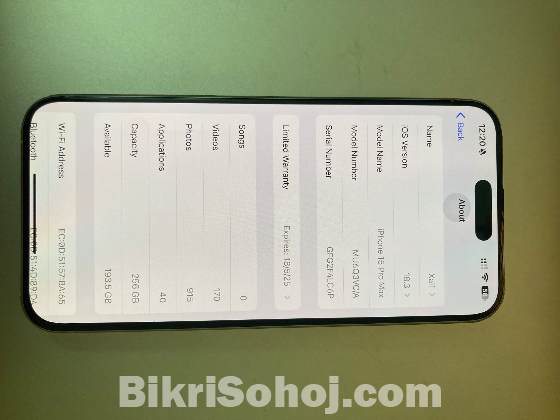 iPhone 15 Pro Max 256G White Warranty 6 Month